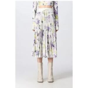 OFF WHITE Virgil Abloh Sz 36 Floral Pleated Midi Satin Plisse Skirt NWT